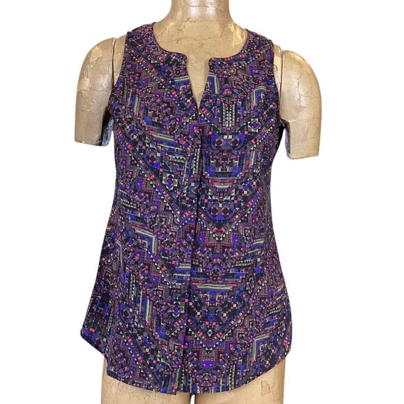 Sanctuary Tank Top Button Blouse Multicolor Geometric Sz S 60A - Picture 1 of 8